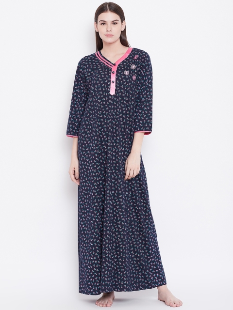 

Sweet Dreams Navy Blue & Pink Printed Maxi Nightdress