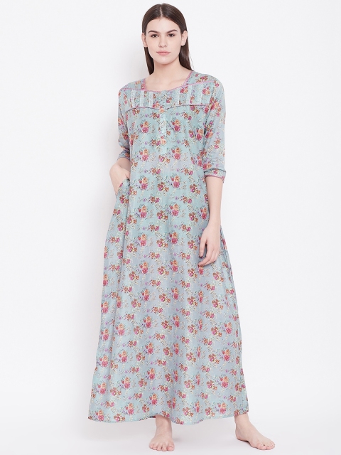

Sweet Dreams Grey & Pink Floral Printed Maxi Nightdress