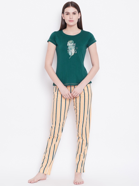 

Sweet Dreams Women Teal Green & Orange Striped Night suit