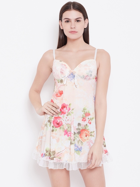 

Sweet Dreams Off-White & Peach-Coloured Printed Baby Doll BD0318-C-2, Beige