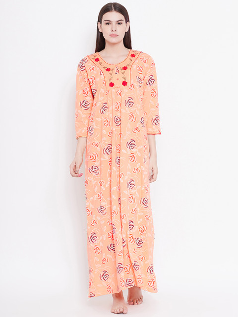 

Sweet Dreams Peach-Coloured Printed Maxi Nightdress
