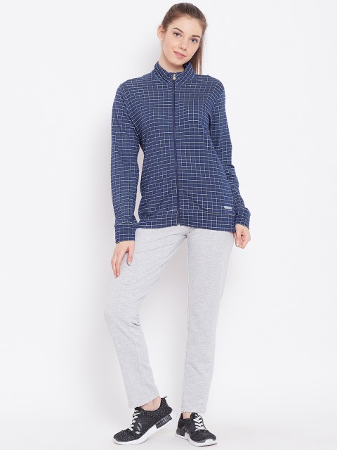 

Sweet Dreams Women Navy Blue & Grey Melange Checked Workout Tracksuit