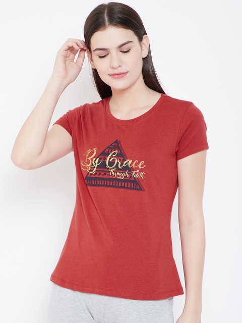 

Sweet Dreams Women Rust Red Printed Lounge T-shirt