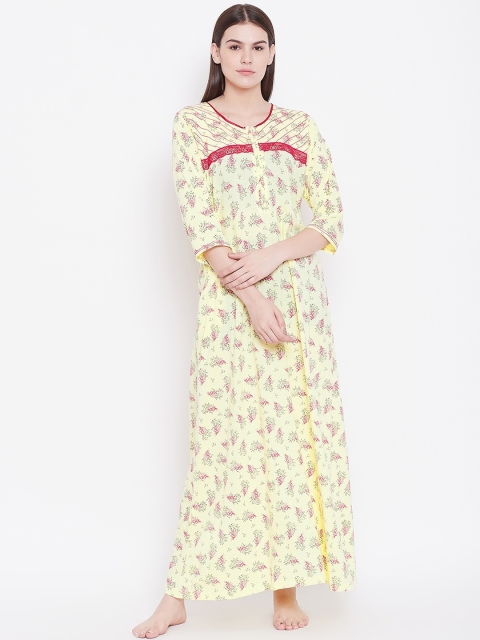 

Sweet Dreams Yellow & Pink Floral Printed Nightdress