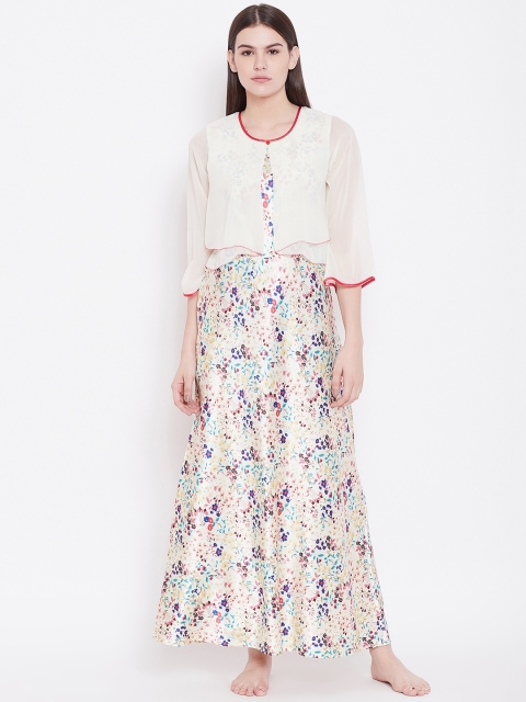 

Sweet Dreams Cream-Coloured & Blue Printed Nightdress