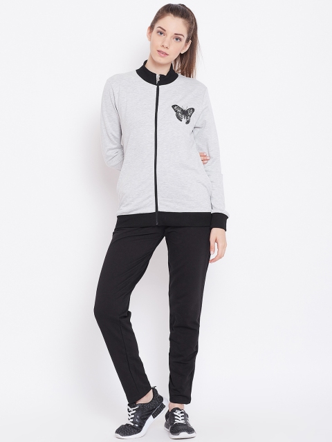 

Sweet Dreams Women Grey Melange & Black Solid Tracksuit