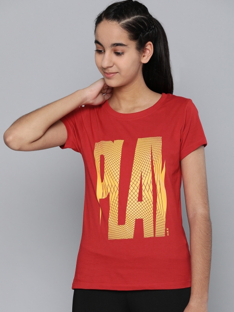 

HRX by Hrithik Roshan Girls Red Lifestyle Printed Round Neck T-shirt