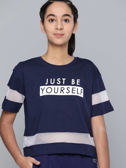 

HRX by Hrithik Roshan Girls Navy Blue Lifestyle Printed Regular Pure Cotton Top