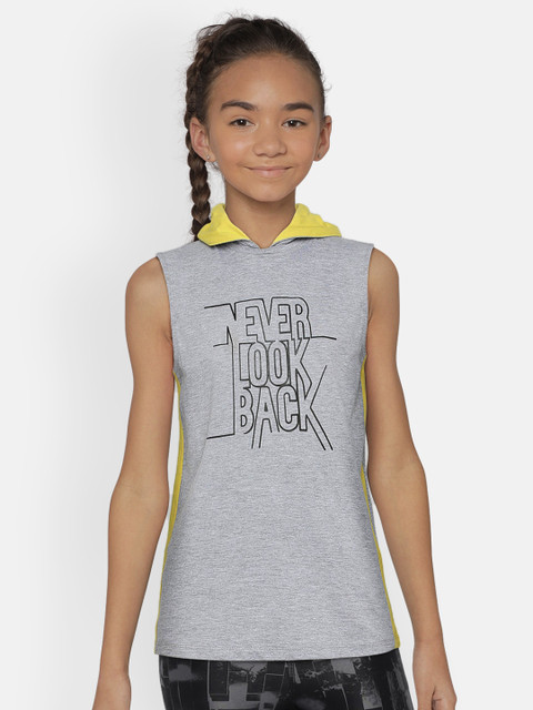 

HRX by Hrithik Roshan Girls Grey Printed Hood T-shirt