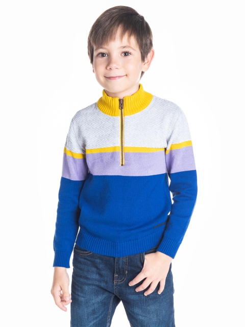 

Cherry Crumble Unisex Kids Grey Melange & Navy Blue Colourblocked Sweater