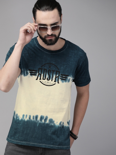 

Roadster Men Teal Blue Dyed Round Neck T-shirt