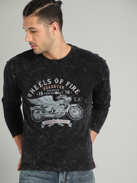 

Roadster Men Black Printed Round Neck T-shirt
