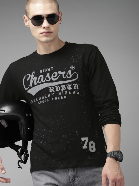 

Roadster Men Black Printed Round Neck T-shirt