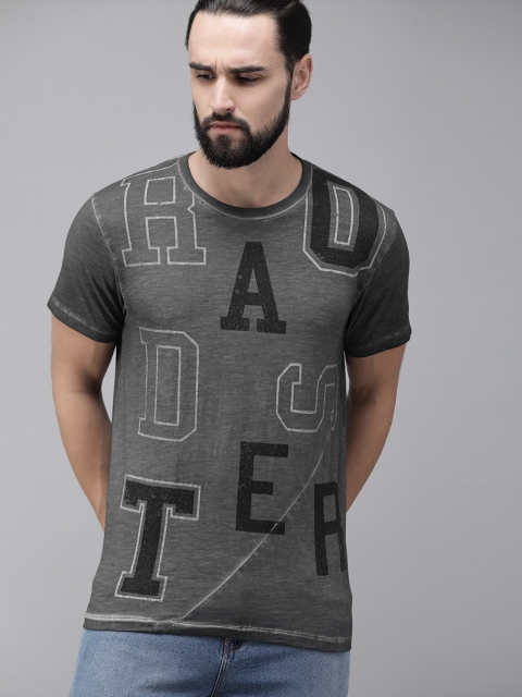 

Roadster Men Charcoal Grey Printed Round Neck T-shirt