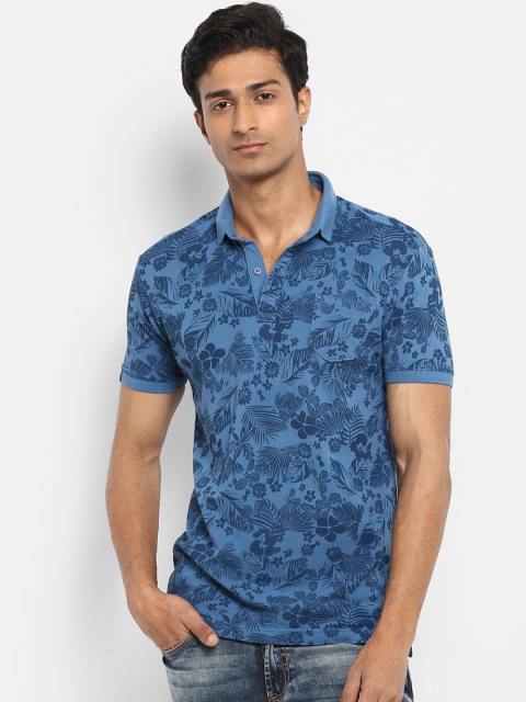 

Mufti Men Blue Printed Polo Collar Pure Cotton T-shirt