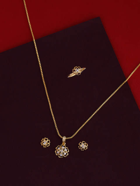 

Voylla Women Gold-Plated & White Handcrafted CZ Elegant Floral Jewellery Set