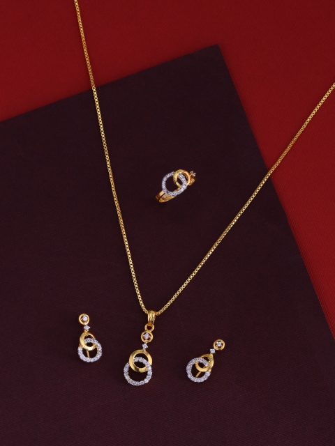 

Voylla Women Gold-Plated & White Handcrafted CZ Linked Circles Box Jewellery Set