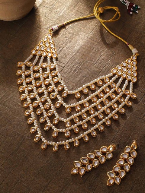 

Zobby White Gold-Plated Kundan-Studded & Beaded Handcrafted Layered Jewellery Set