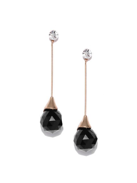 

PRITA Black Gold-Plated Stone-Studded Handcrafted Spherical Drop Earrings