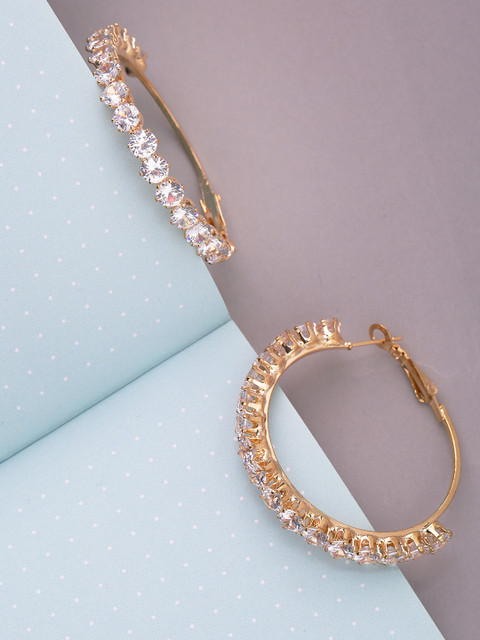 

Priyaasi Gold-Plated Handcratefd Stone-Studded Circular Hoop Earrings
