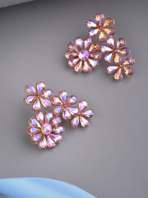 

Priyaasi Rose Gold-Toned Gold-Plated Handcrafted Stone Studded Floral Drop Earrings