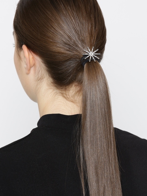 

PRITA Women Set of 3 Black Silver-Plated Embellished Ponytail Holders