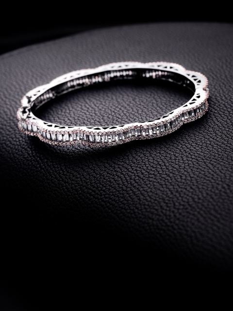 

Priyaasi Gunmetal-Toned & Rose Gold-Toned Silver-Plated AD-Studded Bangle Style Bracelet, Metallic