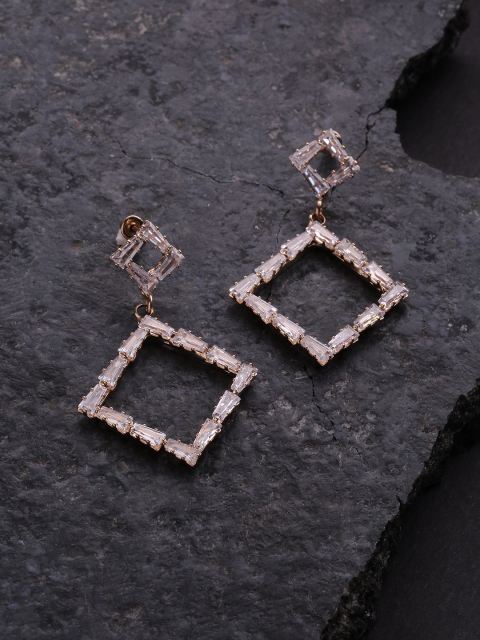 

Priyaasi Gold-Plated AD-Studded Handcrafted Geometric Drop Earrings