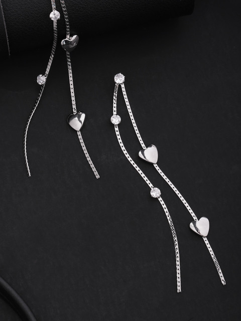 

PRITA Silver-Plated AD-Studded Handcrafted Heart Shaped Drop Earrings