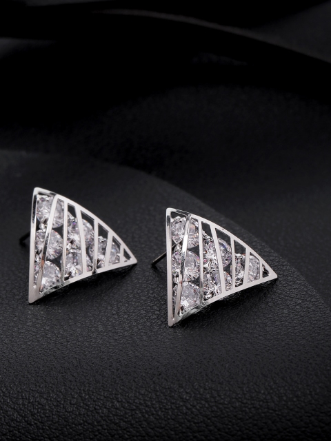 

Priyaasi Silver-Plated Handcrafted Stone Studded Triangular Drop Earrings