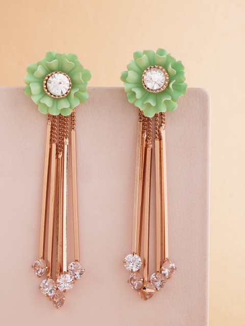 

Priyaasi Mint Green Gold-Plated Handcrafted Stone Studded Floral Drop Earrings