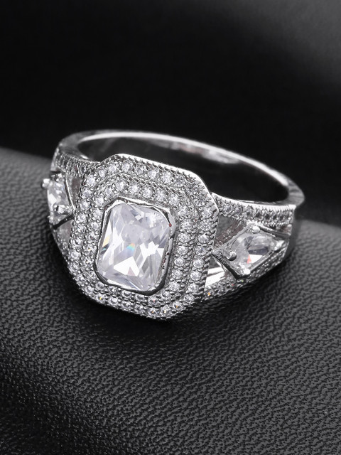 

Priyaasi Silver-Plated AD Studded Handcrafted Rectangular Finger Ring