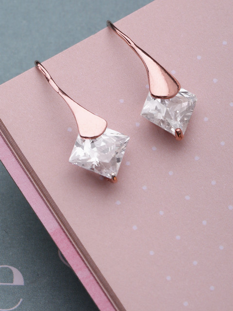

Priyaasi Rose Gold-Plated Stone-Studded Handcrafted Geometric Drop Earrings