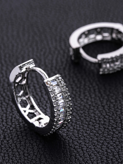 

Priyaasi Silver-Plated Handcrafted Stone Studded Circular Hoop Earrings