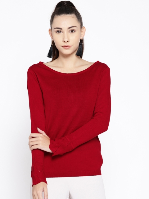 

Cayman Women Red Solid Woollen Sweater, Rose