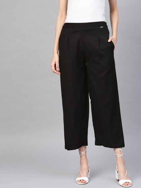 

Indo Era Women Black Solid Straight Cropped Palazzos