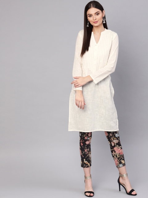 

Indo Era Women Off-White Solid Straight Kurta