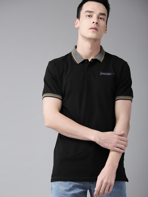

Roadster Men Black Contrast Tipped Solid Polo Collar T-shirt