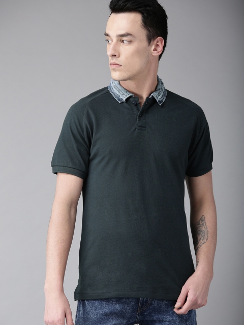 

Roadster Men Navy Blue Solid Polo Denim Collar T-shirt