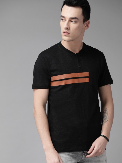 

The Roadster Lifestyle Co Men Black Placement Printed Henley T-shirt