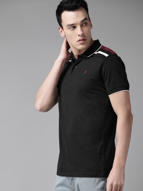 

The Roadster Lifestyle Co Men Black Flat Knit Panel Polo Collar T-shirt