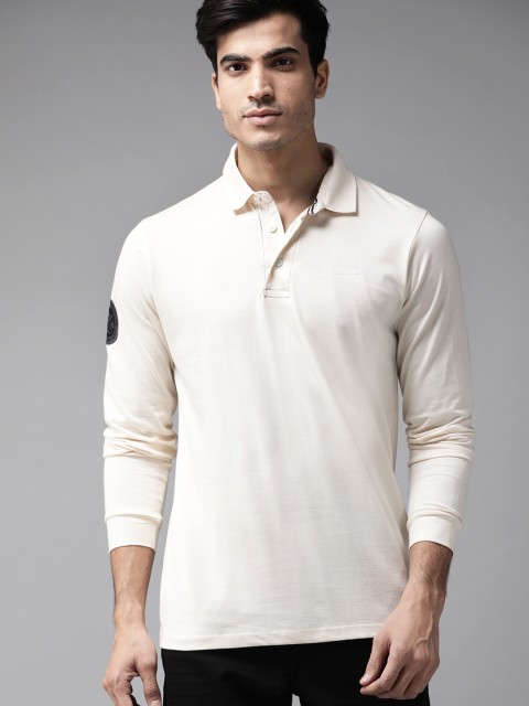 

Roadster Men Cream-Coloured Solid Polo Collar T-shirt