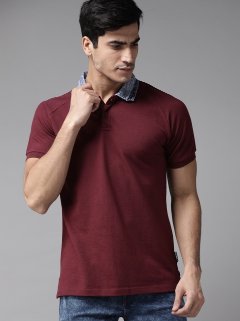 

Roadster Men Maroon Solid Polo Collar T-shirt