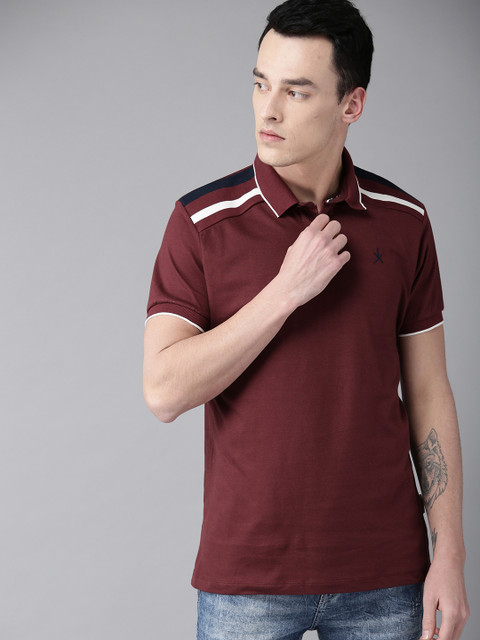 

Roadster Men Burgundy Solid Flat Knit Panel Polo Collar T-shirt