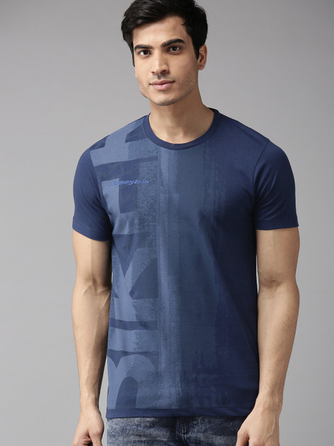 

Roadster Men Blue Printed Round Neck T-shirt