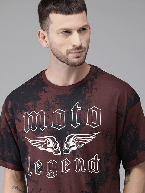 

Roadster Men Maroon & Black Printed Round Neck T-shirt