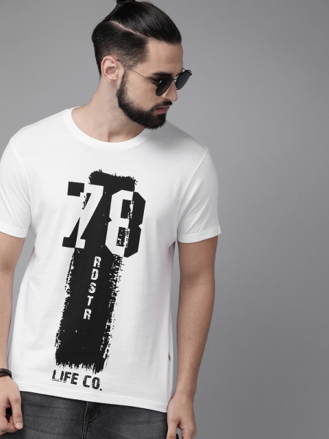 

Roadster Men White Printed Round Neck T-shirt