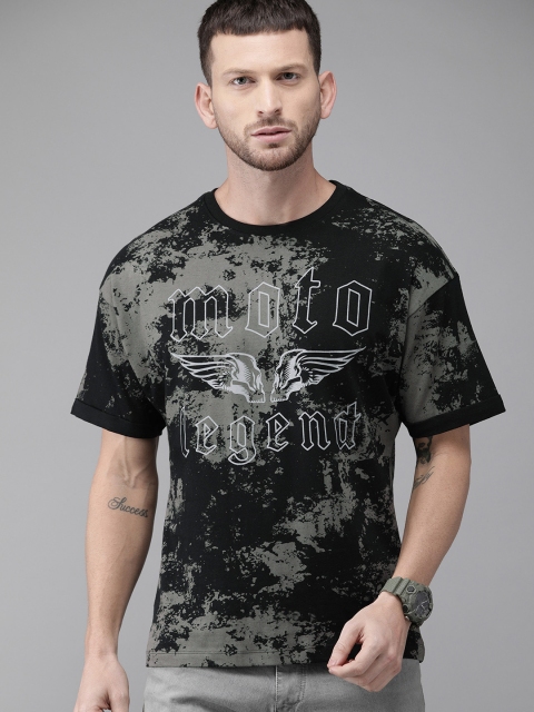 

Roadster Men Black & Grey Printed Round Neck T-shirt
