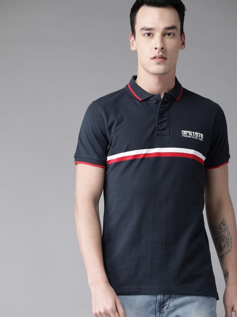 

Roadster Men Navy Blue Solid Polo Collar T-shirt