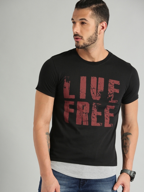 

Roadster Men Black Printed Round Neck T-shirt